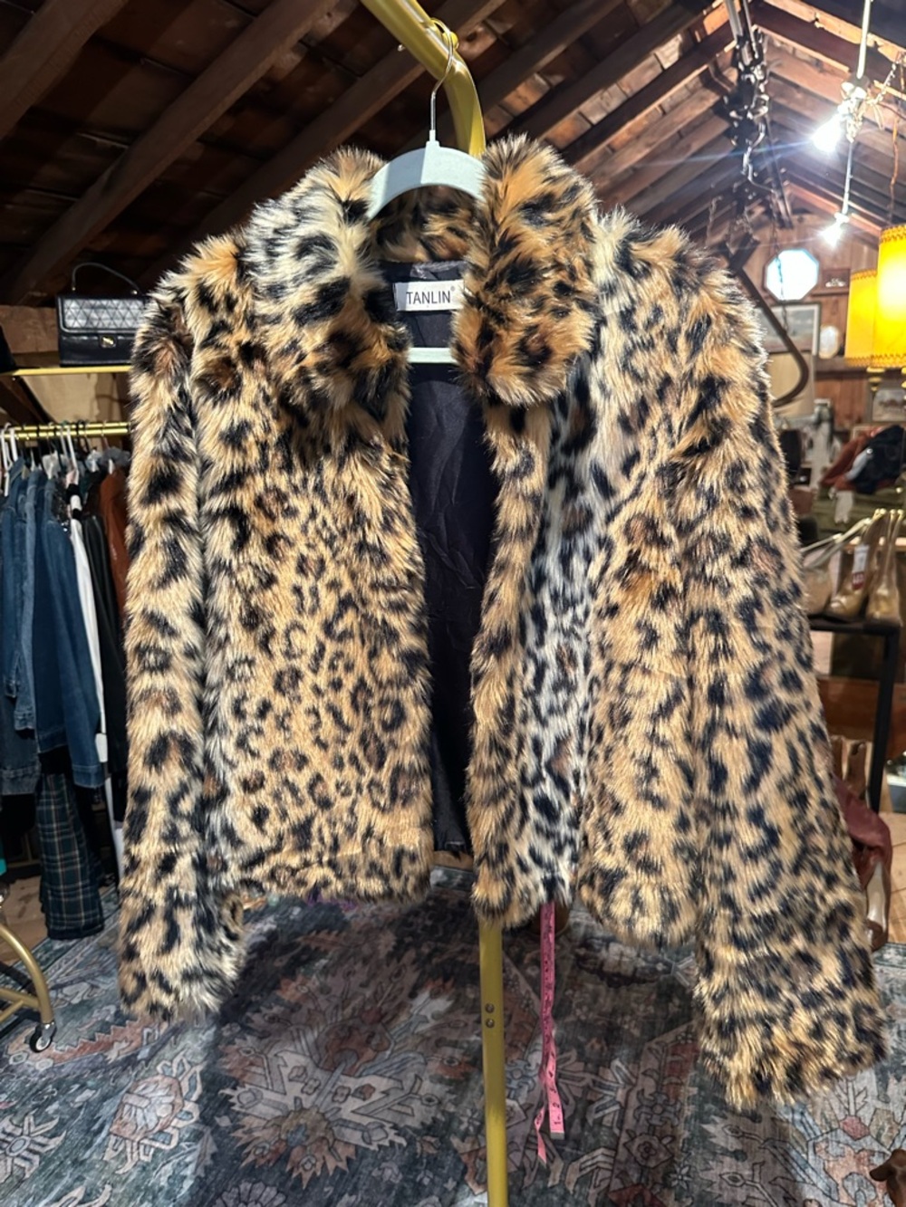 Leopard Print Faux Fur Jacket - Tan/Black